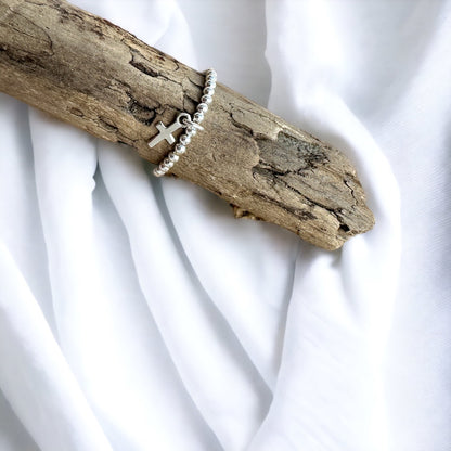 Bague perles Argent 925 - Breloque croix